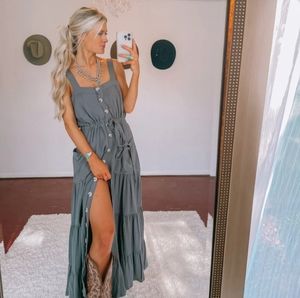NWT Malibu Bum | Grey Button Up Maxi Dress